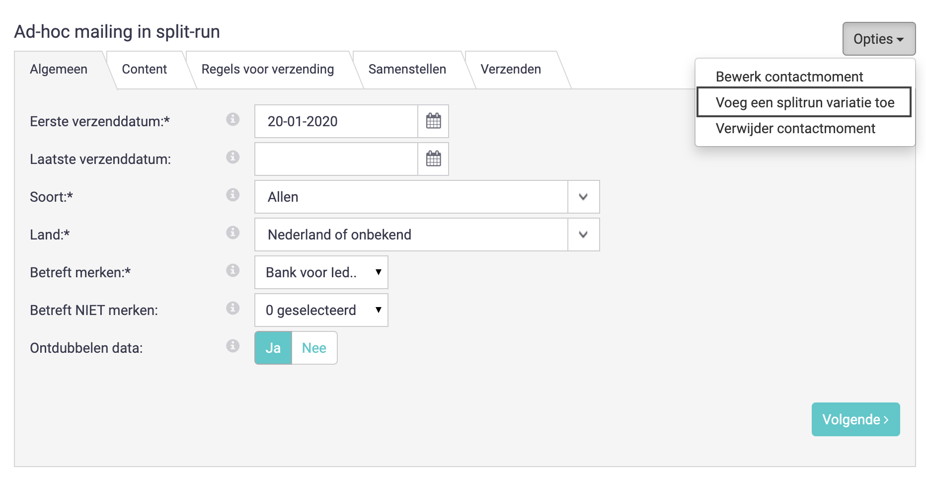 e-mail split-run contactmoment toevoegen