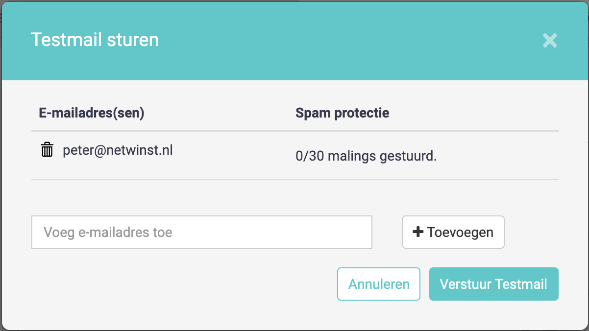 e-mail testmail verzenden