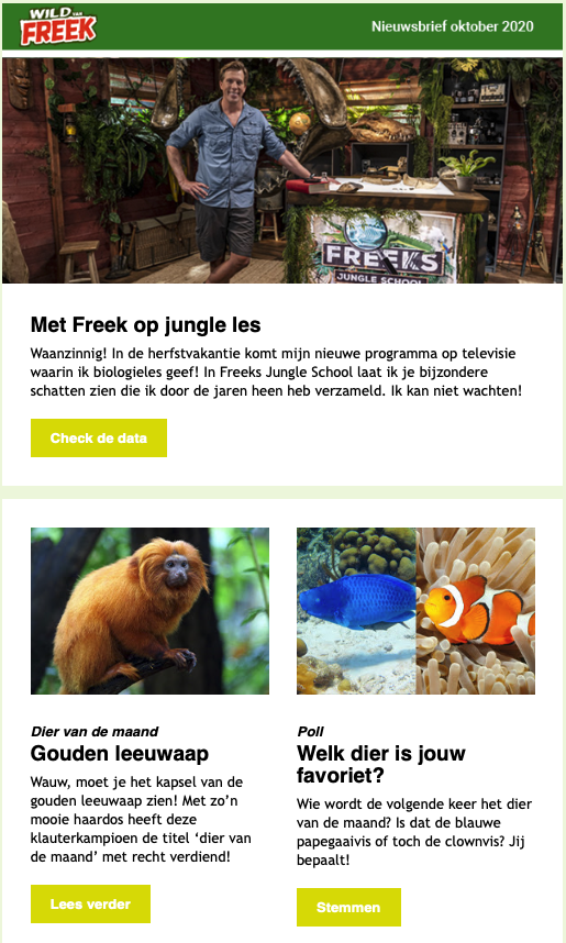 Nieuwsbrief voorbeeld wild van Freek