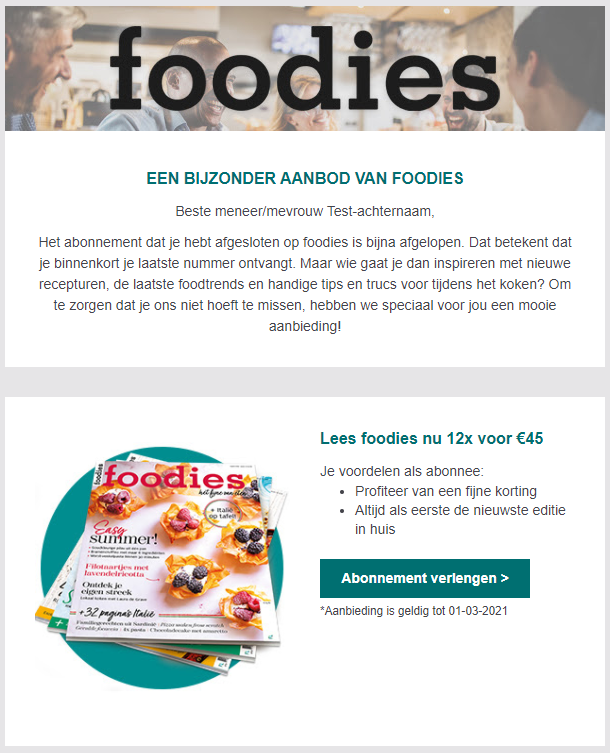 Retentie campagne voorbeeld Foodies