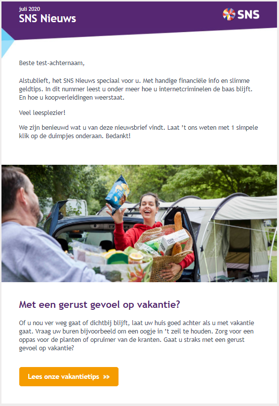 Retentie campagne voorbeeld SNS Bank