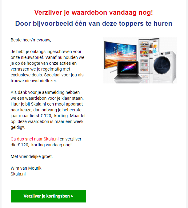 Welkomstmail voorbeeld Skala