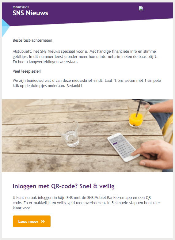 Acquisitie mail voorbeeld SNS-Bank